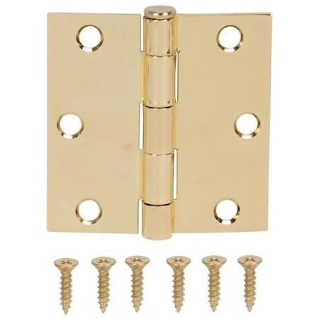 Prosource Square Corner Door Hinge, Steel, Polished Brass, Loose Pin, 180 deg Range of Motion LR-705-PS