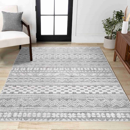 Jonathan Y Imlil Tribal Geometric Stripe Light Gray/Cream 3 ft. x 5 ft. Area Rug MOH303A-3