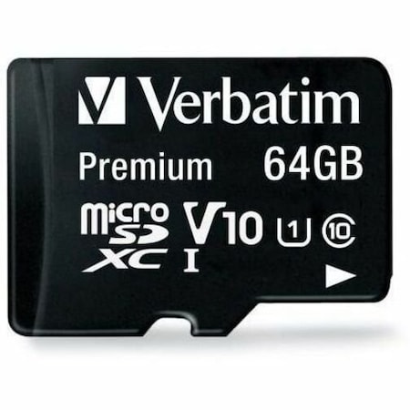 Verbatim 64GB Premium microSDXC Memory Card with Adapter, UHSI V10 U1 Class 10, Black VER44084
