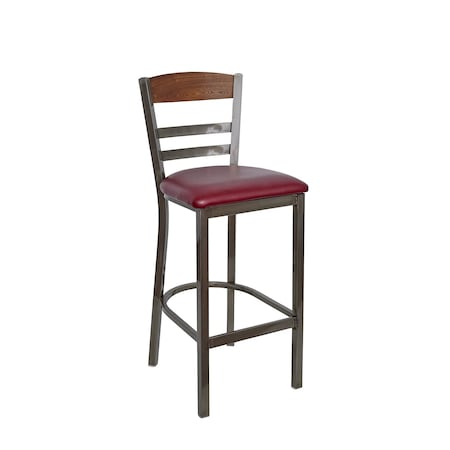 Bfm Seating Barrick Steel Wood Back Bar Stool - Grade 2 Upholstered Seat, Autumn Ash Back - Clear Coat Finish 2165BVNS007-AACL
