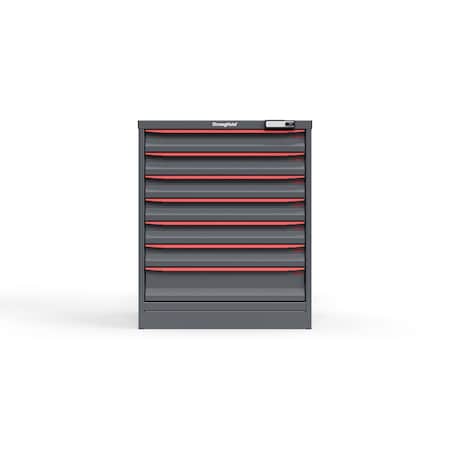 Strong Hold 7 drawer cabinet - (6x 3ft, 1x 5ft) - Red accents - E-Lock w/ Tracking S3036-PPTAS-0703DS