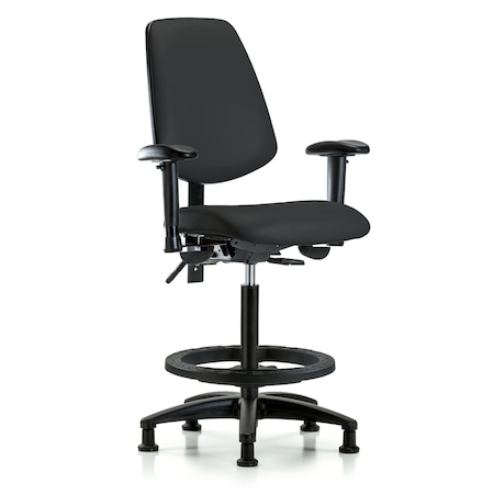Blue Ridge Ergonomics High Bench Chair Adjustable Arms, 26" to 35" Height, Vinyl, Black BR-VHBCH-MB-RG-T1-A1-BF-RG-8540