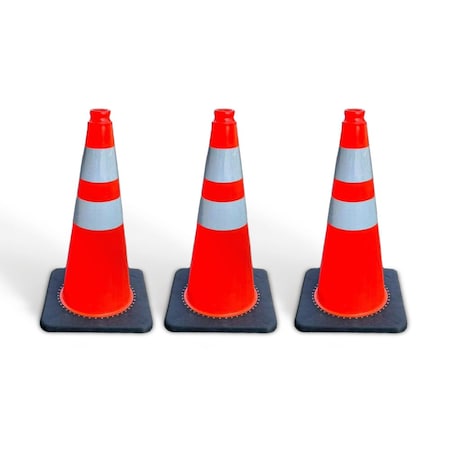 4Dock Traffic Cone, PVC, 29.5 in Height, Orange/Red+Black 3 PK TS002
