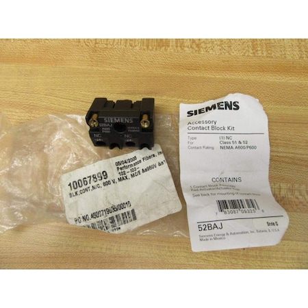 Siemens Contact Block - 30 mm Panel Mount, 1 NC Heavy-Duty Contact Block 52BAJ