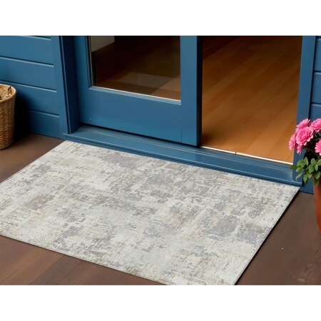 Homeroots 3' X 5' Ivory And Gray Abstract Washable Indoor Outdoor Area Rug 597974