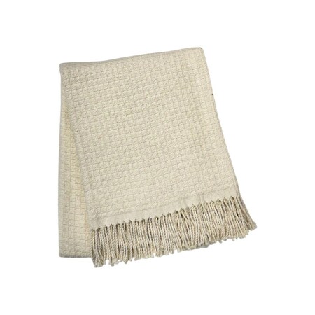 Homeroots 50" X 67" Cream Cotton Blend Woven Throw Blanket with Fringe 632908