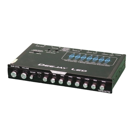 Deejay Led Single Din Size Seven Band Slim Car Equalizer w/Sub Level Fader and front panel Aux-in TBHEQS756