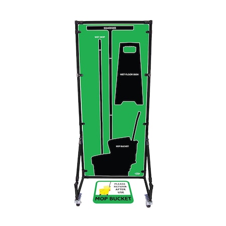 5S Supplies Housekeeping Shadow Board Broom Station V15, Green, Kit + Stand, No Text HSB-V15-GREEN-KIT-STAND-NO TEXT