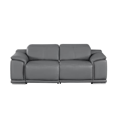 Homeroots 80in Battleship Gray and Silver Leather Power Reclining Loveseat 643819