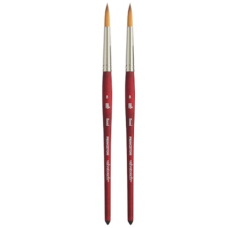 Princeton Velvetouch Round Brush, Synthetic Bristles, Short Handle Mixed Media Paintbrush, Size 8, 2PK P3950R8