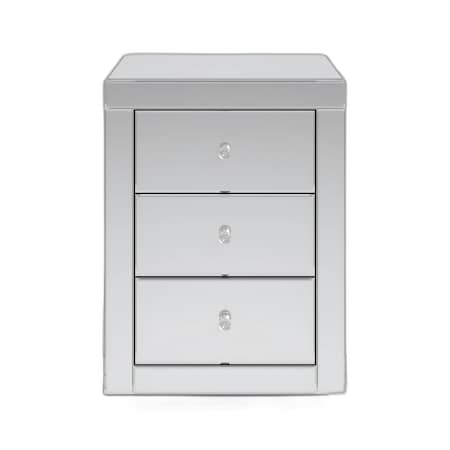 Homeroots 24" Silver Wood and Mirror Three Drawer Nightstand 499318