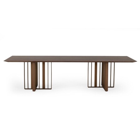 Homeroots 118" Brown And Brass Stainless Steel Double Pedestal Base Dining Table 487879