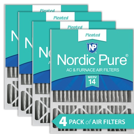 Nordic Pure 16x25x5 Pleated Air Filter, High Capacity, Electrostatically Charged Synthetic Media, MERV 14, 4 PK 16x25x5HM14-4