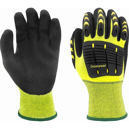 Ironwear Hi Vis A2 Cut Resistant Gloves with Sandy Nitrile Palm, Medium 4892-MD