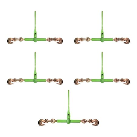 Mytee Products 3/8 in-1/1 in Hi-Viz Green Heavy Duty Ratchet Load Chain Binder w/ Grab Hooks, 5PK CBRS38-SGx5