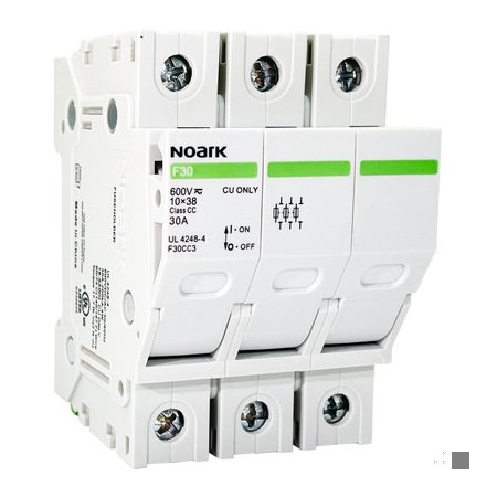Noark Fuse holder - 1002567 - 3P - 600Vacdc - w/light indicator - UL class CC F30CC3L