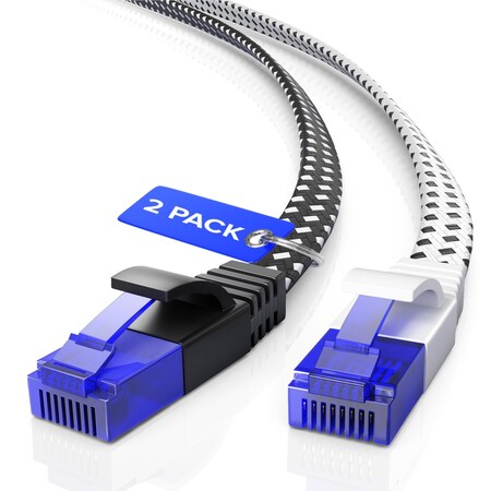 Maximm Cat6 Flat Braided Ethernet Cable 3ft, 2PK, Black/White, 2PK C6F-3FT-2PK-BWBRD