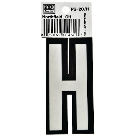 Hy-Ko Reflective Letter, Character: H, 3-1/4 in H Character, Black/White Character, Vinyl PS-20/H