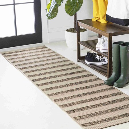 Jonathan Y Aveiro Wide Stripe Beige/Brown 2 ft. x 8 ft. Indoor/Outdoor Runner Rug SMB112A-28