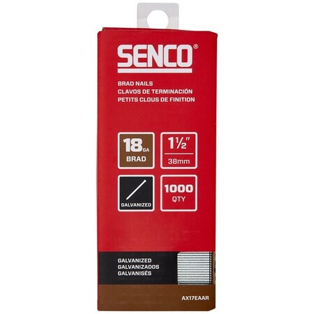 Senco Brad Nail Strip, 1-1/2 in L, 18 ga, Galvanized/Plain, Medium Head AX17EAAR