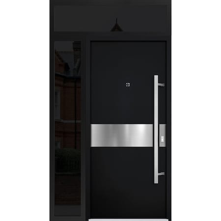 Vdomdoors Steel Door Deux 6072 Black Enamel Sidelight and Transom Window Sidelite Entry Door Painted W36+14xH DEUX6072EXD-BLK-W36+14 X H80+16-LH-I