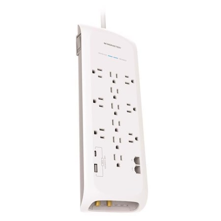 Monster Just Power It Up 6 ft. L 12 outlets Surge Protector w/USB White 4050 J 1815