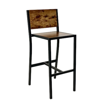 Bfm Seating Chester Barstool - Vintage Walnut Relic Seat & Back - Steel Frame - Sand Black 102BVWR-SB