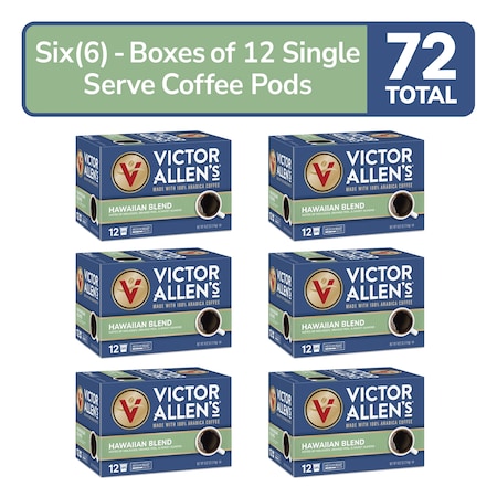 Victor Allen Hawaiian Blend, Medium Roast, 6 Pack - 12 Count, Single Serve Coffee Pods for K-Cup Brewers, 72PK FG014769RV