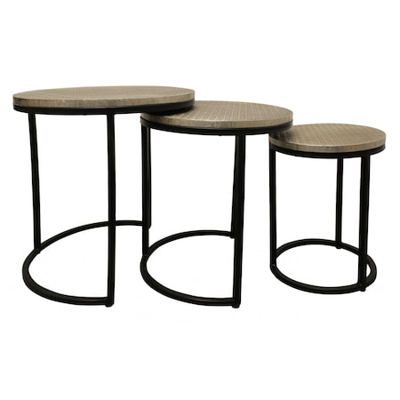 Homeroots Set Of Three 19" Black And Silver Round Nested Tables, 3PK 488533