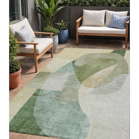 Homeroots 5' X 8' Artichoke Green And Taupe Abstract Washable Indoor Outdoor Area Rug 630424