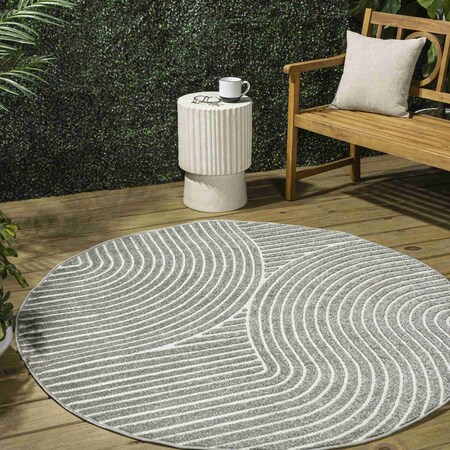 Jonathan Y Hallie High-Low Minimalist Curve Geometric Gray/Ivory 9 ft Round Indoor/Outdoor Area Rug SCN100A-9R