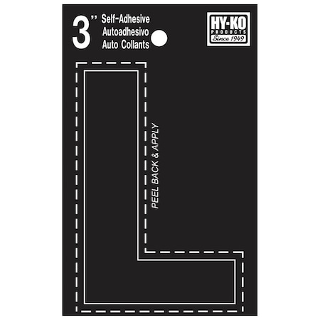 Hy-Ko 30400 Series Die-Cut Letter, Character: L, 3 in H Character, Black Character, Vinyl 30422