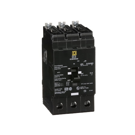 Square D Miniature Circuit Breaker, E FRAME Series, 30A, 3 Pole, 600V AC, 25kA at 120V AC EDB36030