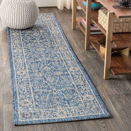 Jonathan Y Palazzo Vine and Border Textured Weave Navy/Gray 2 ft. x 8 ft. Indoor/Outdoor Runner Rug SMB103A-28