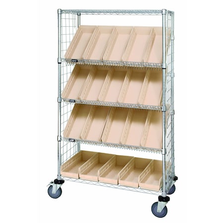 Quantum Storage Systems WIRE CART SLANT SHELVES W/ 20 BINS WRCSL5-63-1836EP-104IV
