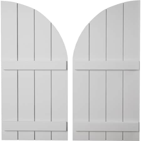 Ekena Millwork Smooth 4 Board Joined Board-n-Batten w/Quarter Round Arch Top Faux Wood Shutters, 22W x 50H, PR SHUBJQ22X50SMPR