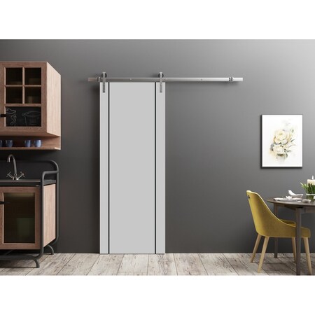 Sartodoors Sliding Barn Door with 6.6ft Hardware, Planum 0017 Matte Grey and Aluminum Strips, Rail Hangers Stu PLANUM0017BD-S-GRE-2896
