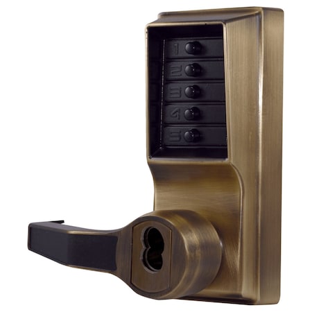 Dormakaba Pushbutton Cylindrical Lever Lock, Combination Entry, Sargent LFIC Prep, Antique Brass, LH/LHR LL1021R-05-41
