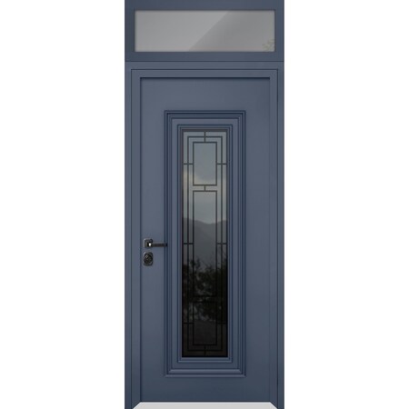 Vdomdoors Steel Door Ballucio 6044 Gray Graphite Top Exterior Window Stainless Inserts Single Modern Painted- BALLUCIO6044EXD-GRE-W36xH80+16-RH-I