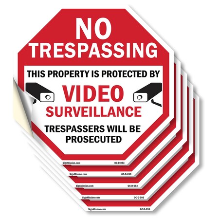 Signmission No Trespassing This Property Is Pro, 6 inch X 6 inch, Vinyl Decal, 5PK OC-D-5PACK-6-93