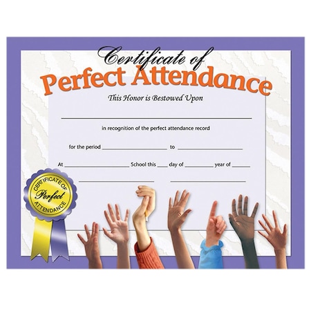 Flipside Hayes Certificates Perfect Attendance Inkjet Laser, 8.5 x 11 in., 90PK H-VA613-3