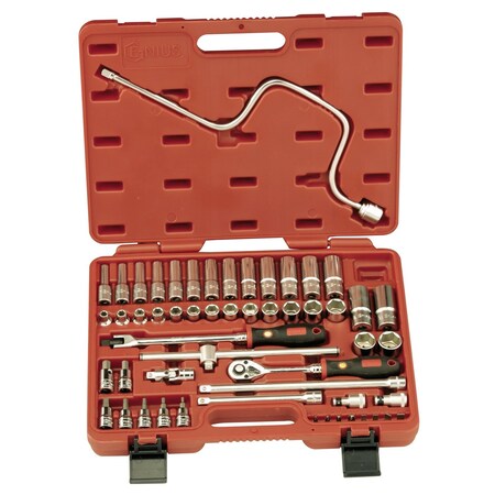 Genius Tools 3/8in Dr. 54 Piece Metric Hand Socket & Hex Bit Socket Set EU-354M