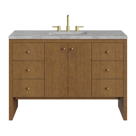 James Martin Vanities Hudson 48" Sgl Vanity, Honey Oak w/ 3 CM Victorian Silver Silestone Top w/FreePower Wireless Charger 435-V48-HNO-FVSL