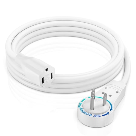 Maximm 6ft 14AWG 360 degrees Flat Plug Heavy Duty Extension Cord, 3-Prong Grounded, UL, White ADW-360-3106-14W