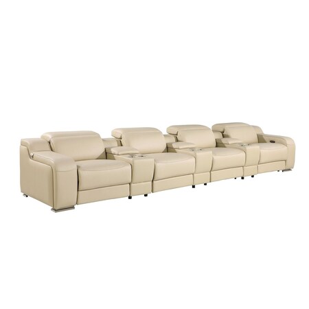 Homeroots 169" Beige Italian Leather Reclining USB Sofa 632882
