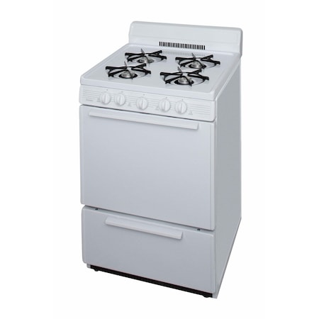 Premier Gas Range, Four 9100 BTU Open Burners, 24 inW x 40 inH x 26 inD, 2.42 cu. Ft., White 805736