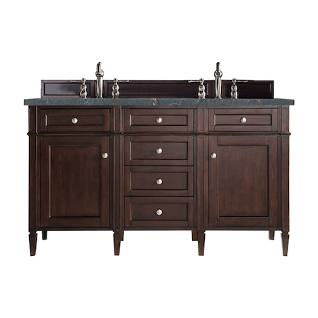 James Martin Vanities Brittany 60'' D Vanity, Burnished Mahogany w/ Parisien Bleu Silestone Top w/ Wireless Charger 650-V60D-BNM-FPBL