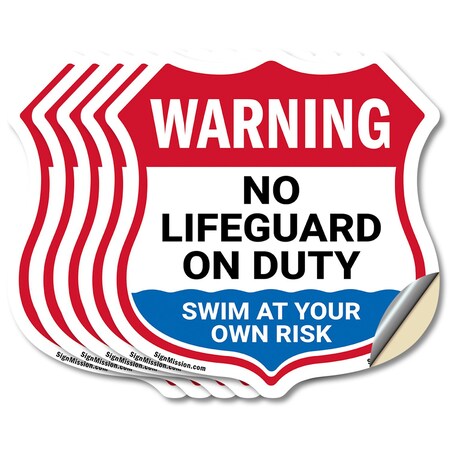 Signmission Warning No Lifeguard On Duty, 6 inch X 6 inch, Vinyl Decal, 5PK SHI-D-5PACK-6-479