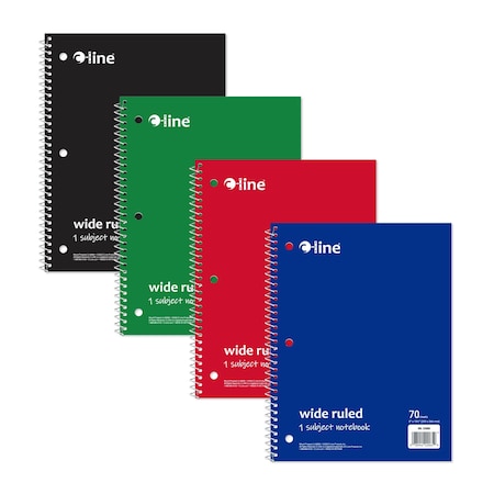 C-Line Products 8-1/2" x 10-1/2" Assorted Wide Ruled 1-Subject Spiral Notebook, 1/EA, 24EA/CT 22065-CT
