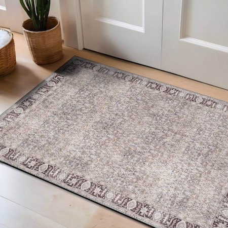 World Rug Gallery Gray Flatweave Rug - Washable Vintage Style, Neutral for Any Room 2 ft x 3 ft WR173GRAY2X3